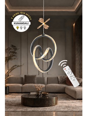 Markatech Yaren Siyah Gold Çizgi ve Kelebek Dekorlu Kumandalı Dimmerli 3 Renk LED Sarkıt Avize