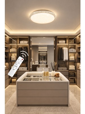 Markatech Bonita Cristalya Yuvarlak Plafonyer Kumandalı Dimmerli 3 Renk Ledli Avize - Çap 40 cm