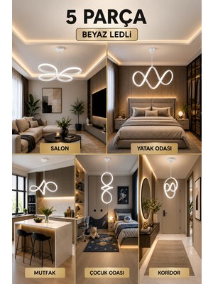 Markatech Elegance Beyaz Ledli Avize Paketi - Salon, Yatak Odası, Mutfak, Çocuk Odası ve Koridor
