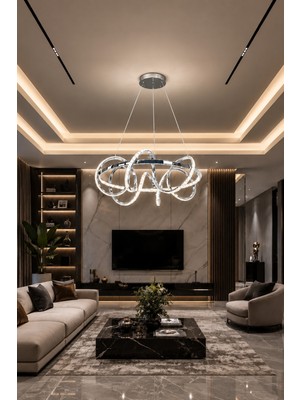 Markatech Nirvana Cristalya Krom Kaplama 3 Renk LED Sarkıt Avize, Çap 50 cm