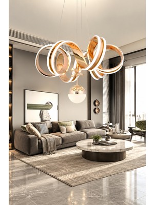 Markatech Golden Gold Modern Sarkıt 3 Renk Ledli Salon Avizesi