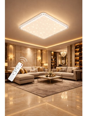 Markatech Bonita Cristalya Kare Plafonyer Kumandalı Dimmerli 3 Renk Ledli Avize - Çap 60 cm