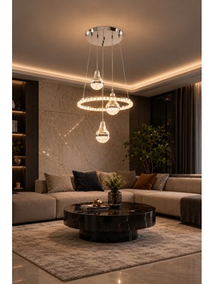 Markatech Viola Krom Kumandalı Dimmerli 3 Renk LED Sarkıt Avize, Çap 40 cm