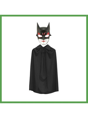 Bezos Batman Maskesi Cat Woman ve Batman Pelerini 90 cm Siyah Renk Set Mgc