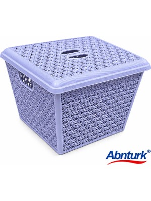 Abnturk 12LT Mavi Plastik Örgü Kare Kapaklı Sepet-Patates Soğan Mutfak Banyo ve Çok Amaçlı Saklama Kutusu