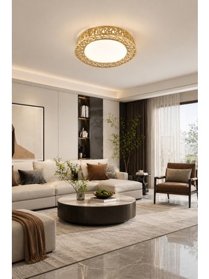 Markatech Truva Dantelya Gold Kumandalı Dimmerli 3 Renk LED Plafonyer Avize, Çap 50 cm