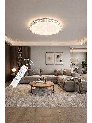 Markatech Bonita Cristalya Yuvarlak Plafonyer Kumandalı Dimmerli 3 Renk Ledli Avize - Çap 50 cm