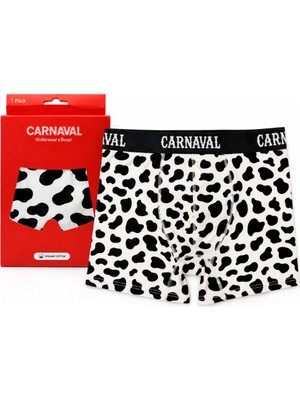 Carnaval Socks Inek Benek Desenli Erkek Boxer Pamuklu Likralı Parlak Lastikli Kutulu Siyah Beyaz