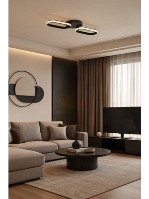 Markatech Hermes Siyah Modern 2'li Plafonyer Beyaz Ledli Avize