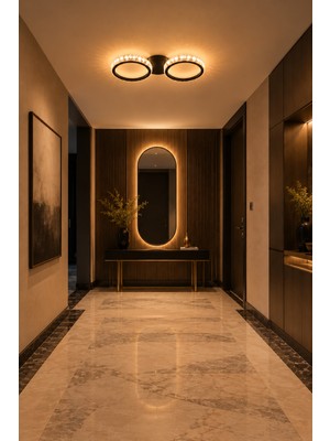 Markatech Asos Siyah Cristalya Serisi Modern 2'li Plafonyer 3 Renk Ledli Avize
