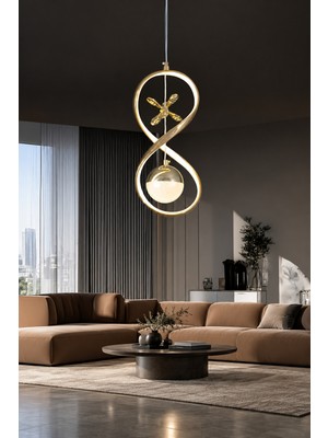 Markatech Cunda Gold Kaplamalı Modern Sarkıt 3 Renk Ledli Avize