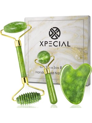 Tr Gua Sha & Jade Roller 3'ü 1 Arada, Yüz Silindiri, Guasha Yüz Masajı Cilt Bakım Alet Seti, K�