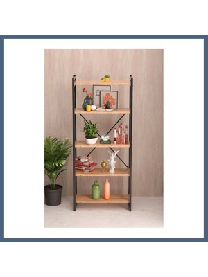 Bezos 5 Raflı Metal Kitaplık Ceviz 180 cm BZS10