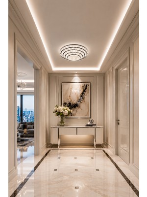 Markatech Safir Cristalya Krom 4 Katlı Kumandalı Dimmerli 3 Renk LED Plafonyer Avize, Çap 26 cm