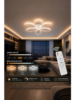Markatech Star Beyaz Kumandalı Dimmerli 3 Renk LED Plafonyer Avize