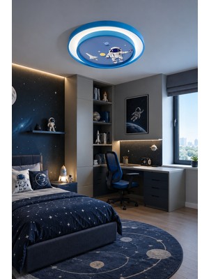 Markatech Astronot 2 Katlı Plafonyer Kumandalı Dimmerli Gece Modlu 3 Renk Ledli Avize - Çap 40 cm