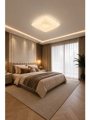 Markatech Majeste Cristalya Kare Plafonyer Kumandalı Dimmerli 3 Renk Ledli Avize - Çap 40 cm