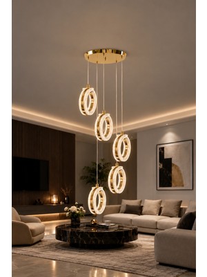 Markatech Tetra Gold 5'li Kumandalı Dimmerli 3 Renk LED Sarkıt Avize