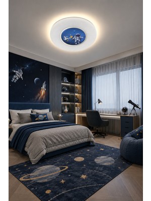 Markatech Astronot Çocuk Odası Plafonyer Kumandalı Dimmerli Gece Modlu 3 Renk Ledli Avize - Çap 40 cm