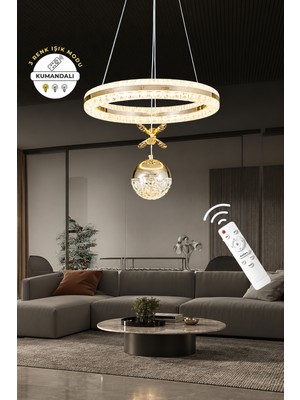 Markatech Işıltı Gold Çift Yönlü Aydınlatmalı Kumandalı 3 Renk Ledli Avize - Çap 40 cm