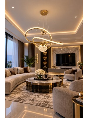 Markatech Adore Gold Kaplamalı Modern Sarkıt 3 Renk Ledli Avize