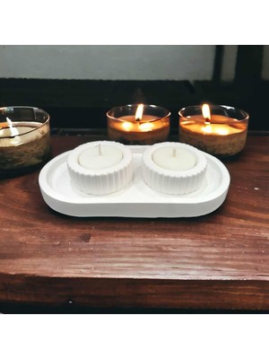 Tr Dekoratif 2 Adet Çizgili Mumluk ve Yatay Stand