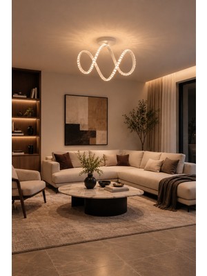 Markatech Mona Beyaz Cristalya Serisi Modern Plafonyer 3 Renk Ledli Avize