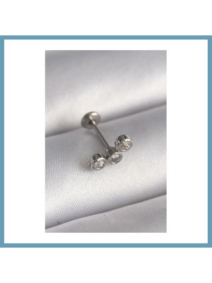 Bezos 316L Çelik Gümüş Renk Zirkon Taşlı Tragus Piercing MBT06