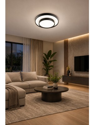 Markatech Maldiv Siyah Modern 2 Katlı Plafonyer Kumandalı Dimmerli 3 Renk Ledli Avize - Çap 40 cm