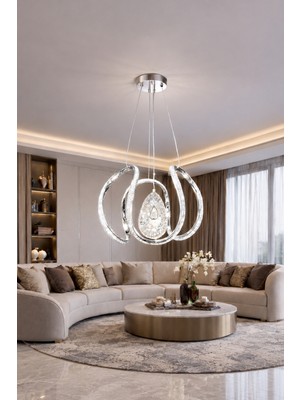 Markatech Paris Cristalya Krom Kaplama 3 Renk LED Sarkıt Avize, Çap 30 cm