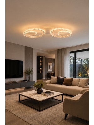 Markatech Simon Cristalya Beyaz 2'li 3 Renk LED Plafonyer Avize