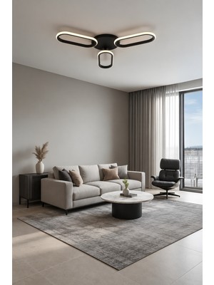 Markatech Hermes Siyah Modern 3'lü Plafonyer Beyaz Ledli Avize