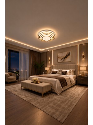 Markatech Safir Cristalya Gold 4 Katlı Kumandalı Dimmerli 3 Renk LED Plafonyer Avize, Çap 40 cm