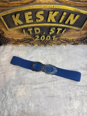 Keskin Aksesuar Kadın Çift Halkalı Desenli Metal Tokalı Lastikli Bel Kemeri