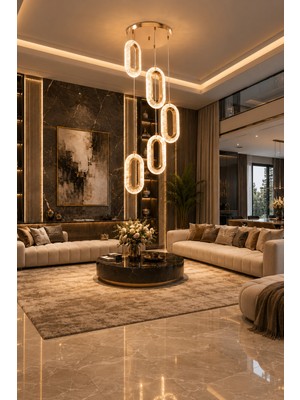 Markatech Eleni Gold Modern 5'li Sarkıt Kumandalı Dimmerli 3 Renk Ledli Avize