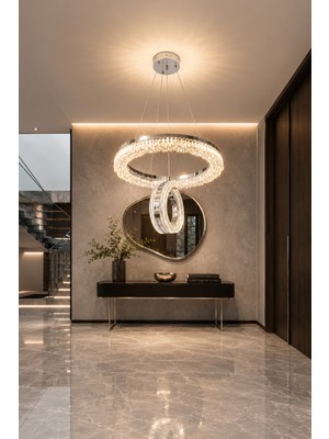 Markatech Zerafet Krom Tekli 3 Renk LED Sarkıt Avize, Çap 30 cm