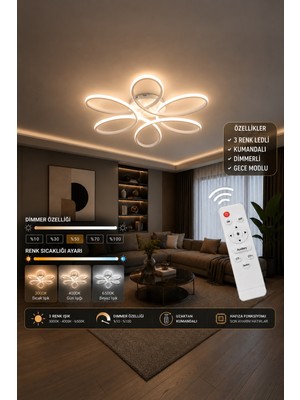 Markatech Star Beyaz Kumandalı Dimmerli 3 Renk LED Plafonyer Avize