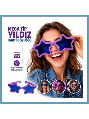 Bezos Mega Tip Yıldız Parti Gözlüğü Mor Renk MBT06