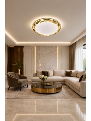 Markatech Estelya Gold Baklava Ayna Model Plafonyer Kumandalı Dimmerli 3 Renk Ledli Avize - Çap 50 cm