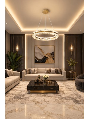 Markatech Hanzade Gold Kaplamalı Çift Yönlü Kumandalı Dimmerli 3 Renk Ledli Avize - Çap 40 cm