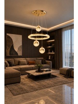 Markatech Merlin Gold Modern Sarkıt Kumandalı Dimmerli 3 Renk Ledli Avize - Çap 40 cm