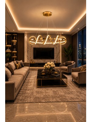 Markatech Mango Cristalya Serisi Gold Kaplamalı Modern Sarkıt 3 Renk Ledli Avize - 80 cm