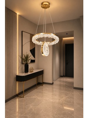 Markatech Ihtişam Gold Tekli Sarkıt 3 Renk Ledli Avize - Çap 30 cm