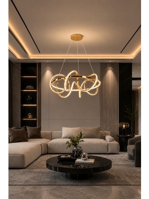 Markatech Nirvana Cristalya Gold Kaplama 3 Renk LED Sarkıt Avize, Çap 50 cm