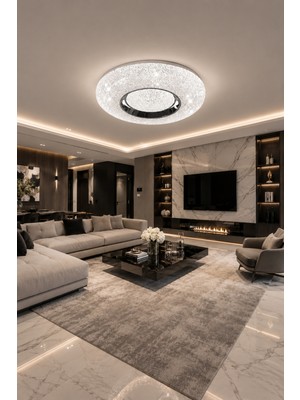 Markatech Lara Cristalya Krom Plafonyer Kumandalı Dimmerli 3 Renk Ledli Avize - Çap 50 cm