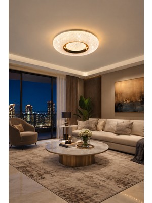 Markatech Lara Cristalya Gold Plafonyer Kumandalı Dimmerli 3 Renk Ledli Avize - Çap 50 cm