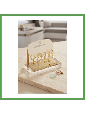 Bezos 316L Çelik Gold Renk Deniz Konspeti Küpe Seti Mgc