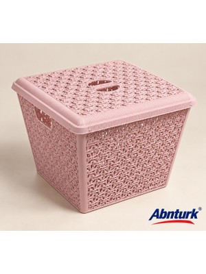 Abnturk 12LT Pudra Plastik Örgü Kare Kapaklı Sepet-Patates Soğan Mutfak Banyo ve Çok Amaçlı Saklama Kutusu