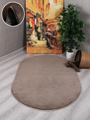 Tr Modern Dekoratif Kaymaz Taban Simirna Oval Halı Yolluk Vizon 80 x 300
