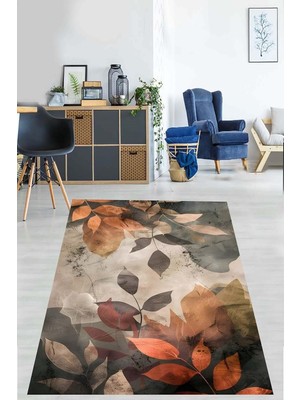 Tr Pelangi Eskitme Model Yaprak Baskı Modern Yıkanabilir Kaymaz Taban Leke Tutmaz Salon Halısı Y